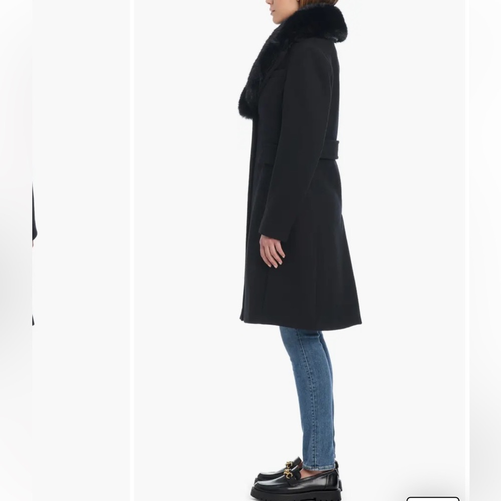 Kate Spade Black wool Fur Collar Coat size large ike new - Picture 6 of 12